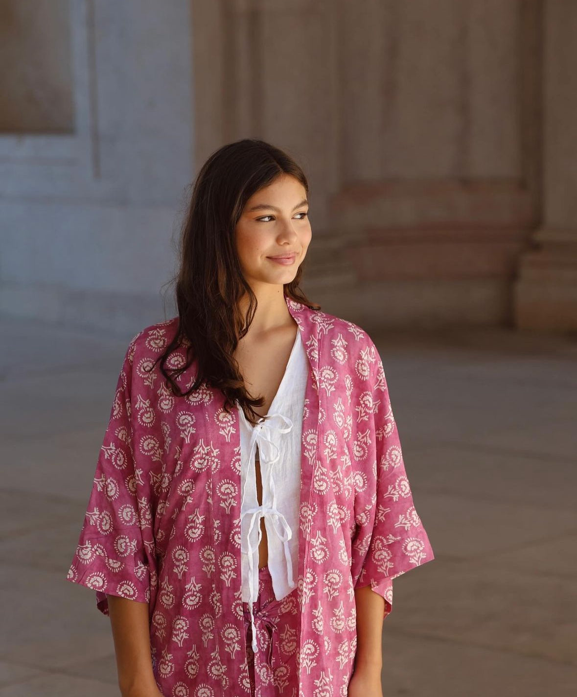 Kimono cor de rosa estampado