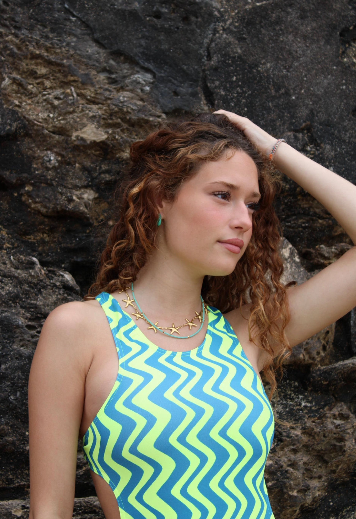 Fato de banho zig zag azul e amarelo